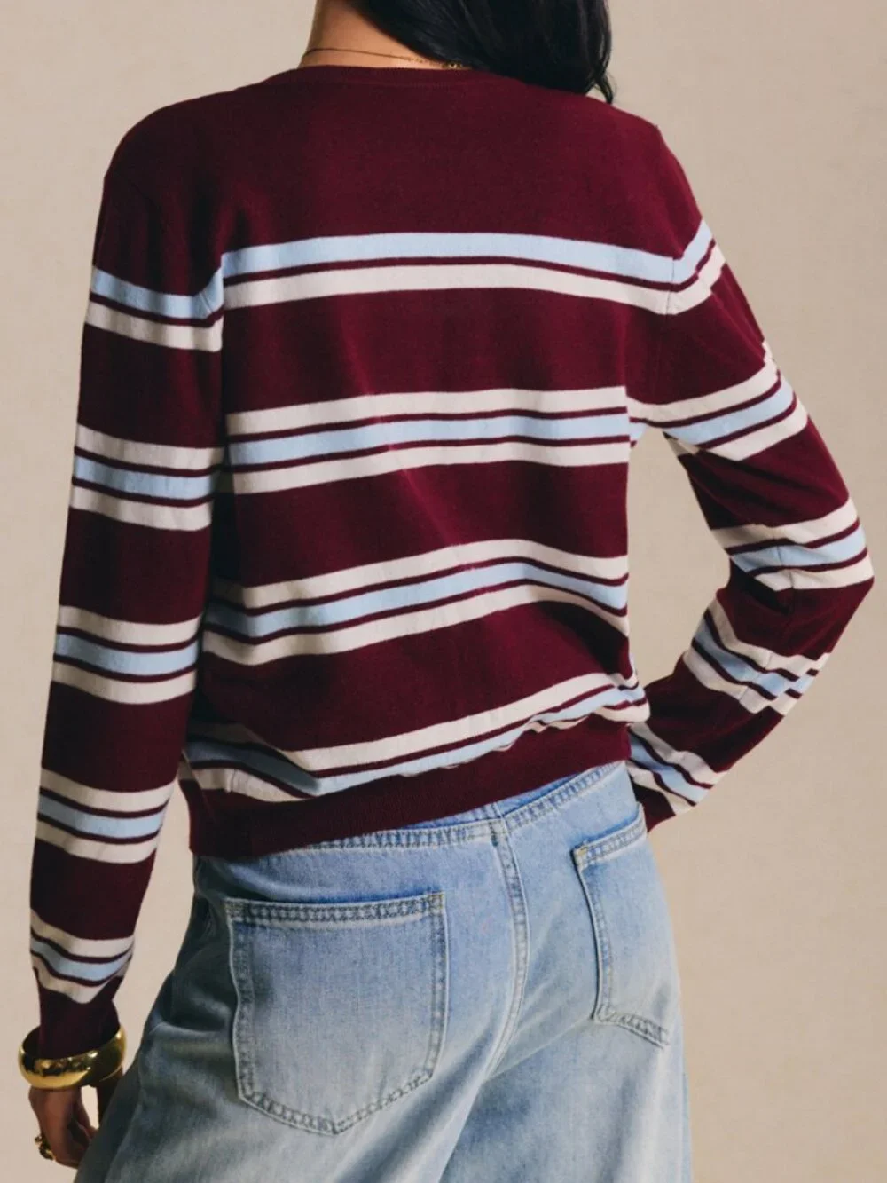 Multicolor Casual Women's Wear Striped Knit Set Round Neck Cardigan And Camisole